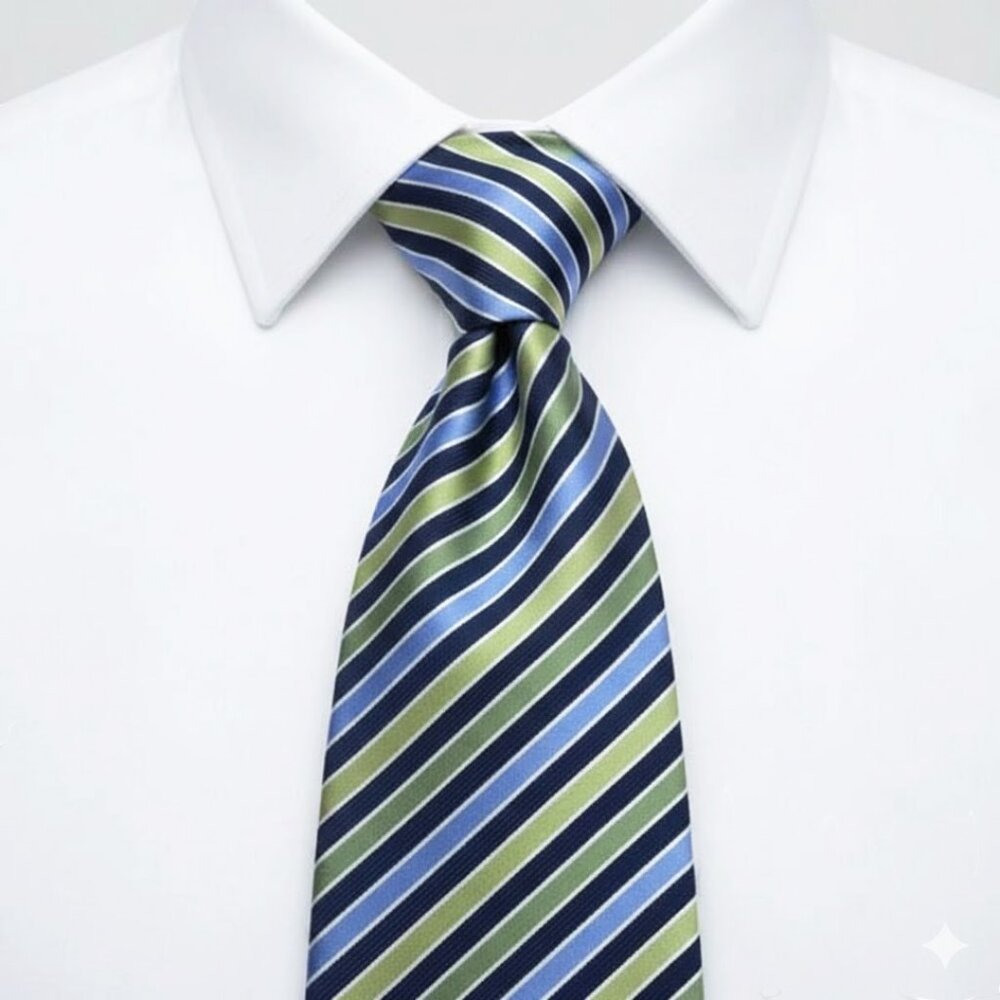 Geoffrey Beene Silk Tie Striped Geometric XL Extra Long Green Blue